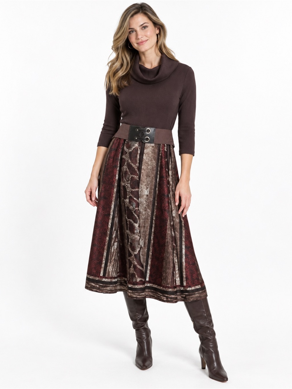 Vintage Y2K Robbie Bee Sm Brown Cowl Neck Belted Midi Dress Whimsigoth Bohemian